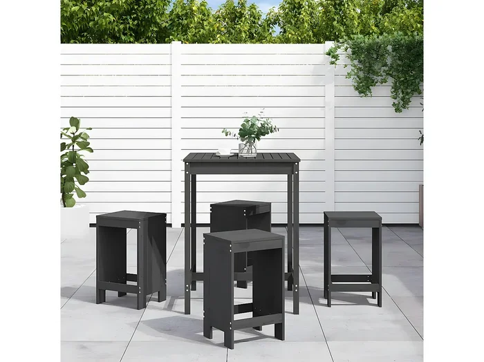 Set de mesa y taburetes altos jardín 5 piezas madera pino gris ES938955