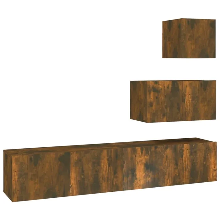 Set de muebles de TV 4 piezas madera contrachapada roble ahumado