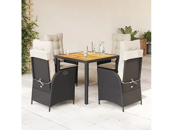 Set de muebles jardín 5 piezas con cojines ratán sintético negro