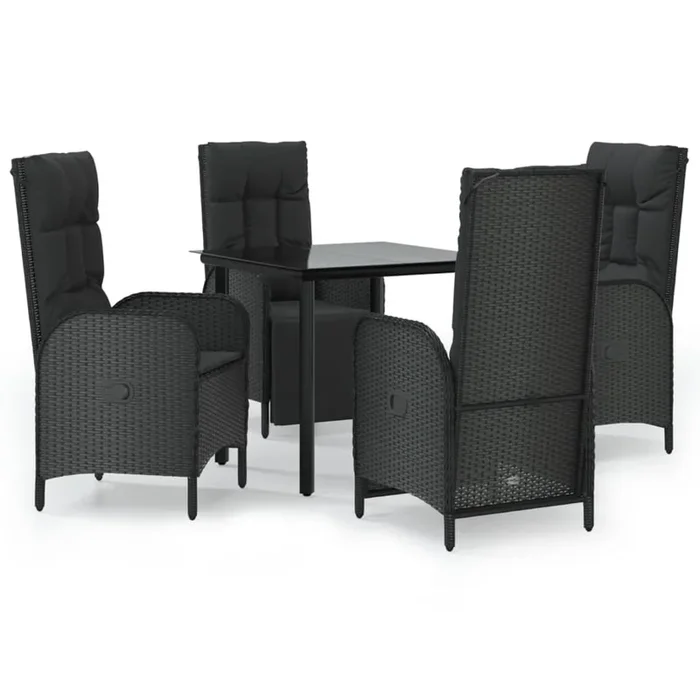 Set de muebles jardín 5 pzas con cojines ratán sintético negro