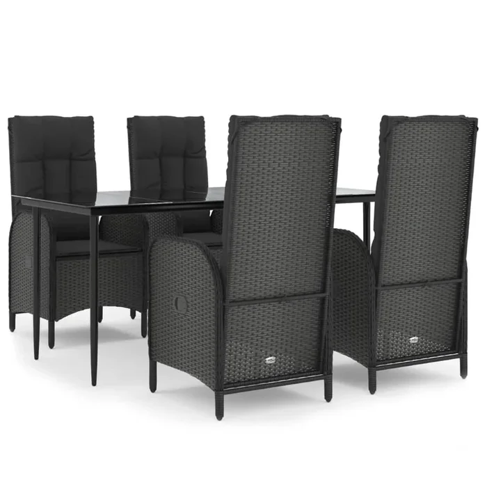 Set de muebles jardín 5 pzas con cojines ratán sintético negro