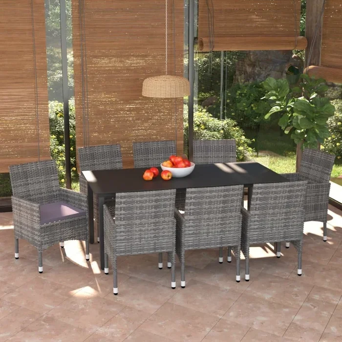 Set de muebles jardín 9 pzas con cojines ratán sintético gris VidaXL
