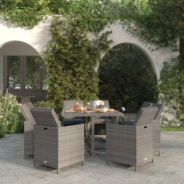 Set de muebles jardín 9 pzas con cojines ratán sintético gris VidaXL