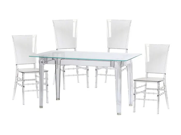 Set de muebles para el comedor mesa transparente (140cm) y 4 sillas Felipe – Ghost – Transparente