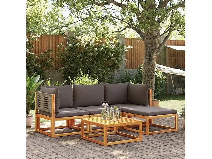 Set de sofás de jardín con cojines 5 piezas madera maciza acacia