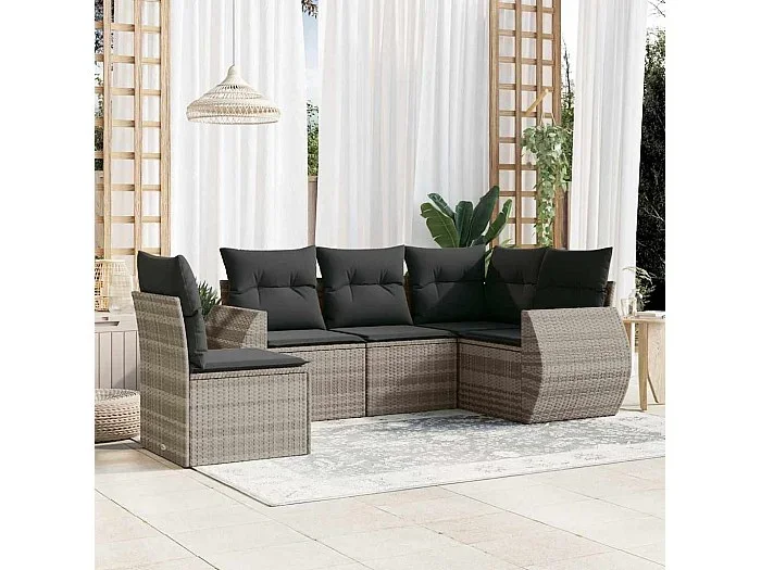 Set de sofás jardín y cojines 5 piezas ratán sintético gris claro