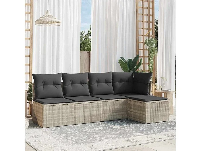 Set de sofás jardín y cojines 5 piezas ratán sintético gris claro