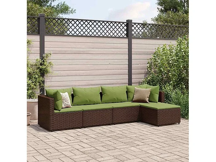Set muebles de jardín 5 piezas y cojines ratán sintético marrón