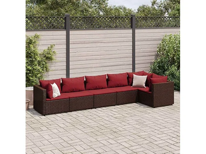 Set muebles de jardín 6 piezas y cojines ratán sintético marrón