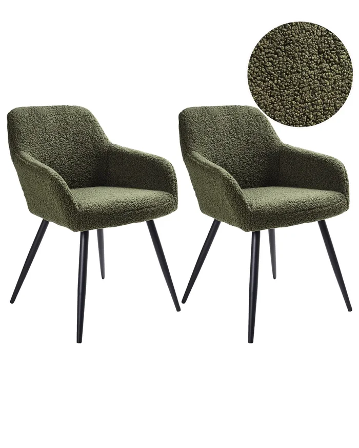 Set of 2 Dining Chairs CASMALIA Boucle Dark Green