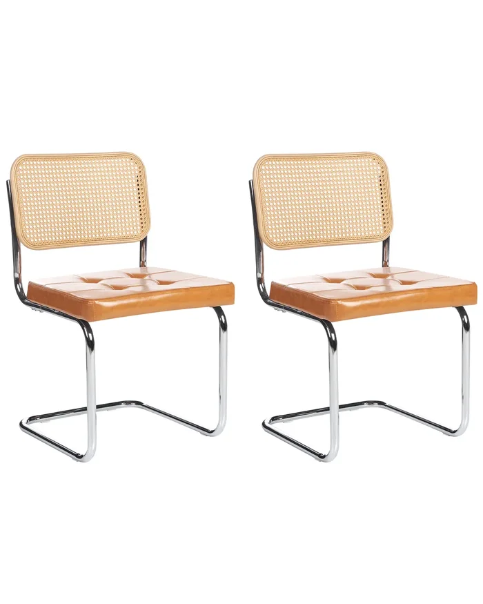 Set of 2 Dining Chairs ETHETE Faux Leather Golden Brown