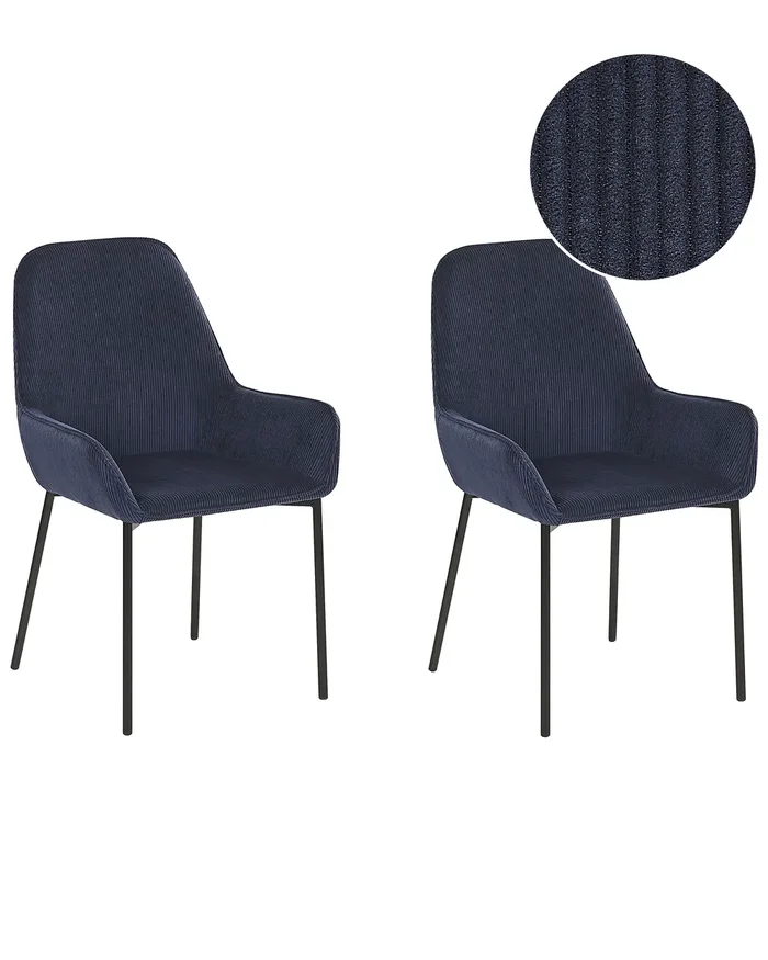 Set of 2 Dining Chairs LOVERNA Corduroy Dark Blue