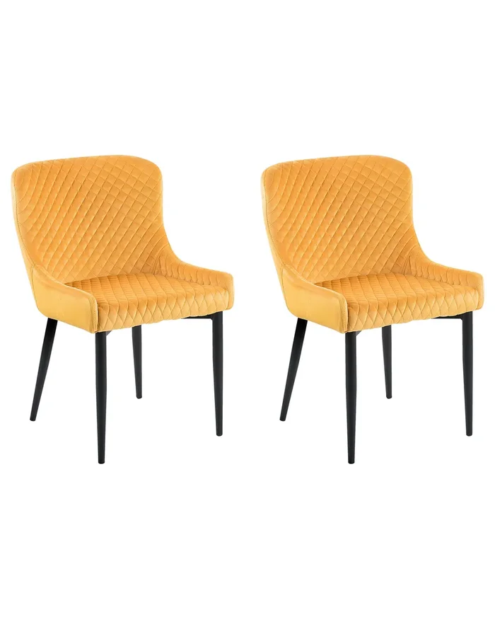 Set of 2 Dining Chairs SOLANO Velvet Yellow