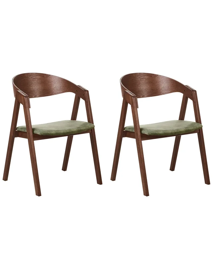 Set of 2 Dining Chairs YUBA Wood Dark Green