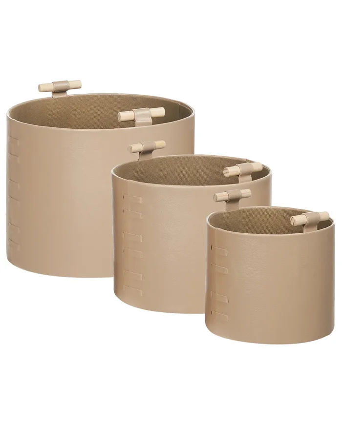 Set of 3 Baskets ARAM Faux Leather Beige