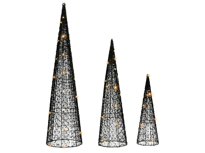 Set of 3 Christmas Decorations LED VEJLESO Christmas Tree 40/60/80 cm Black