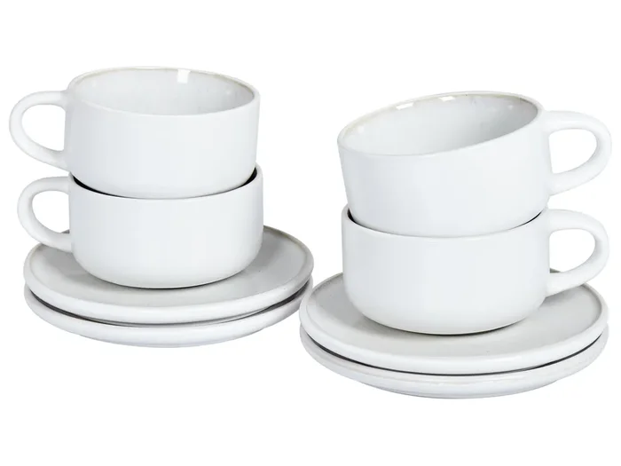 Set of 4 Cups with Saucers SESAME Stoneware Off-White