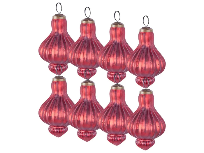 Set of 8 Baubles BRILLANT Glass Red