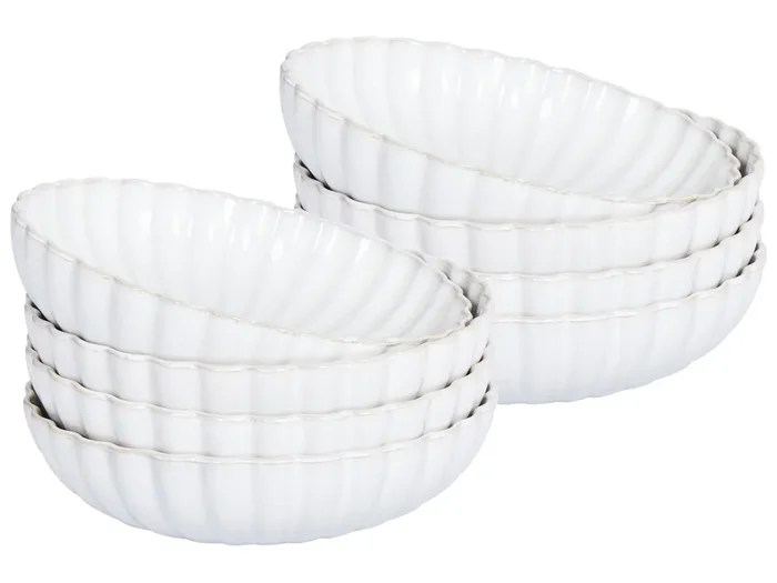 Set of 8 Deep Plates NETTLE Stoneware Off-White