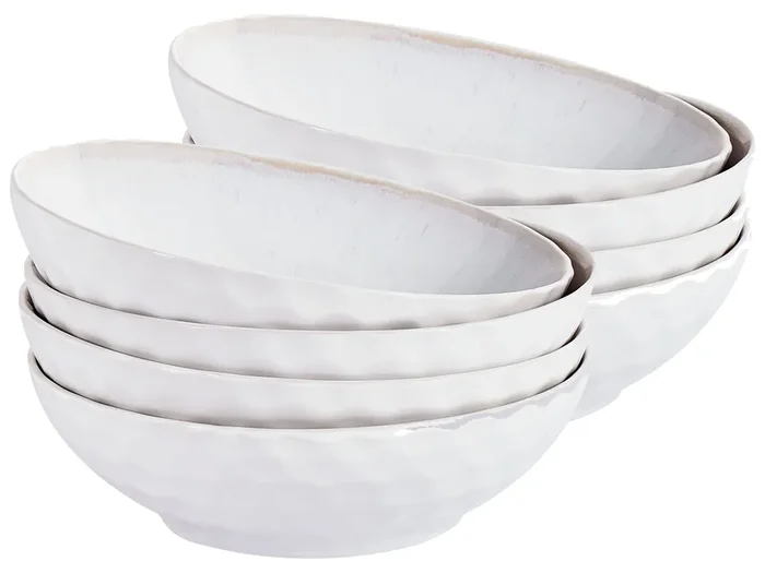 Set of 8 Deep Plates SESAME Stoneware Light Grey