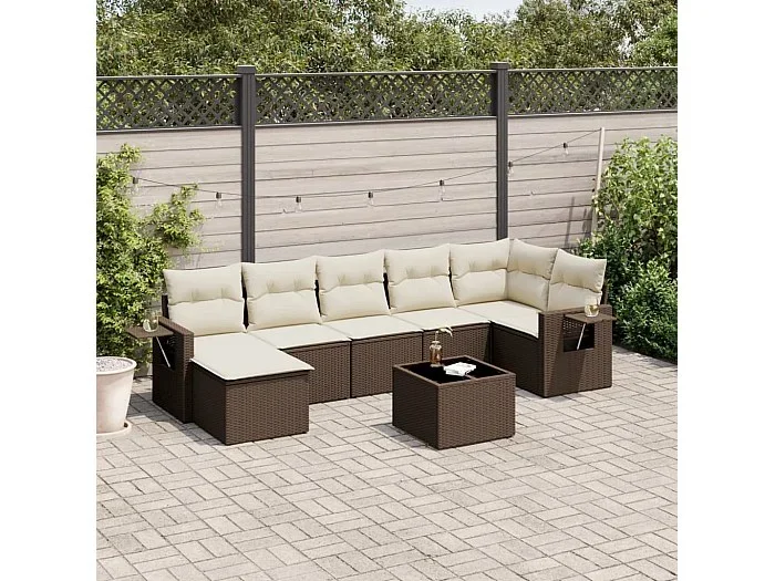Set sofás de jardín 8 piezas y cojines ratán sintético marrón