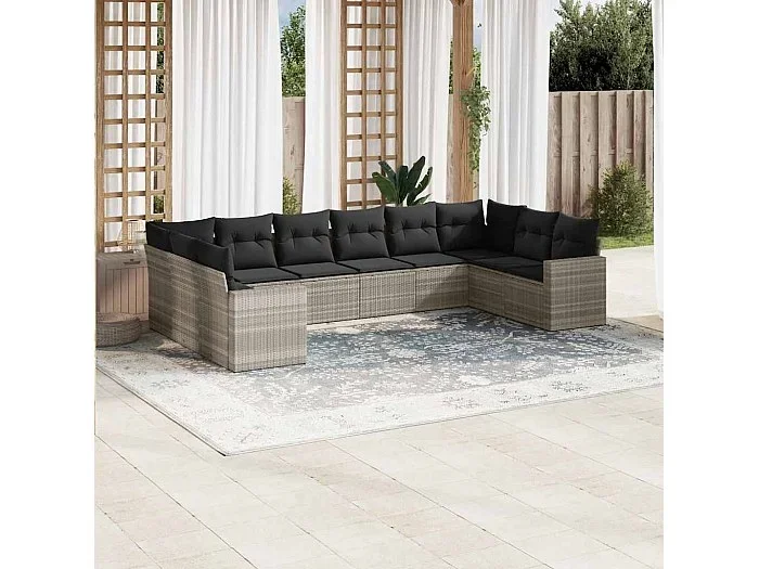 Set sofás jardín 10 piezas con cojines ratán sintético gris claro