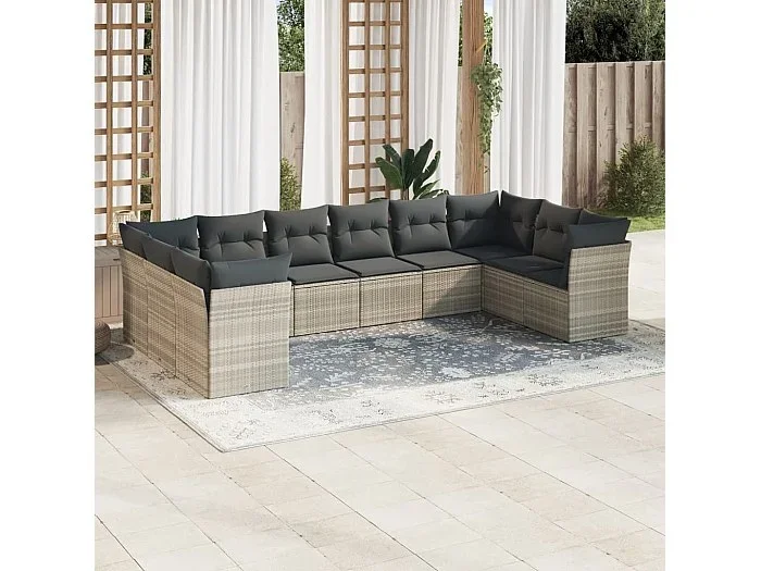 Set sofás jardín 10 piezas con cojines ratán sintético gris claro