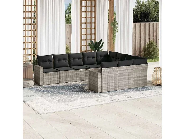 Set sofás jardín 10 piezas con cojines ratán sintético gris claro
