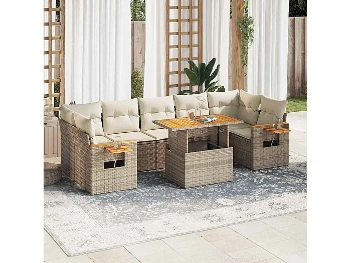 Set sofás jardín y cojines 8 piezas ratán sintético acacia beige