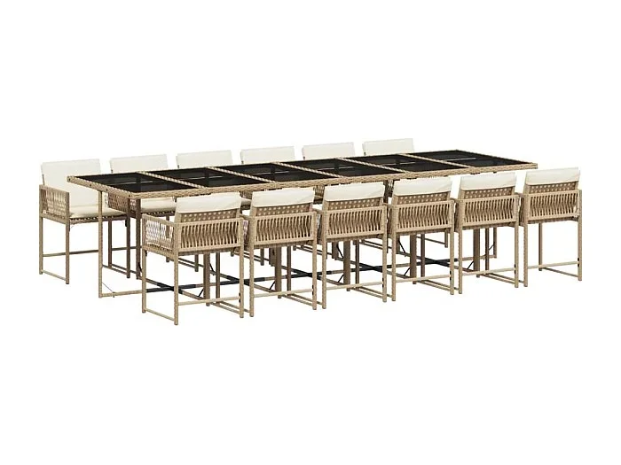 Sharif Set comedor de jardín con cojines 13 pzas ratán sintético beige