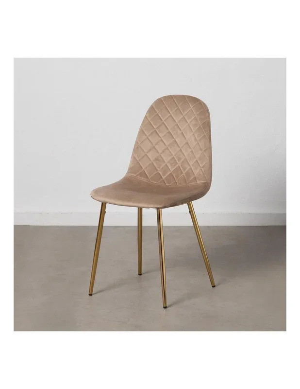 Silla ANOHA de terciopelo taupe y metal con acabado dorado.