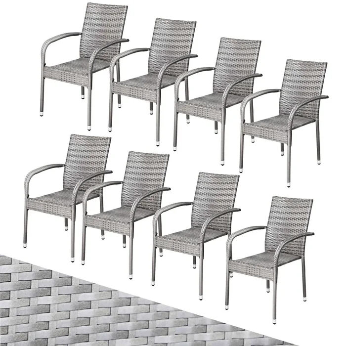 Silla apilable de poliratán Comfort juego de 8 gris
