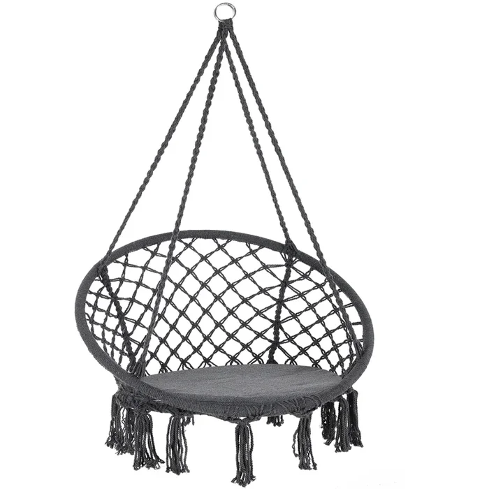 Silla Colgante Gris Ø61cm Redonda con Flecos