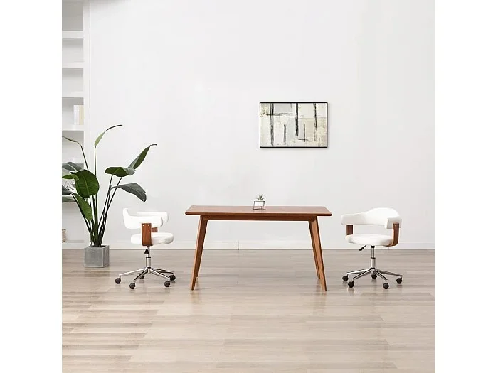 Silla comedor giratoria madera curvada cuero sintético blanco