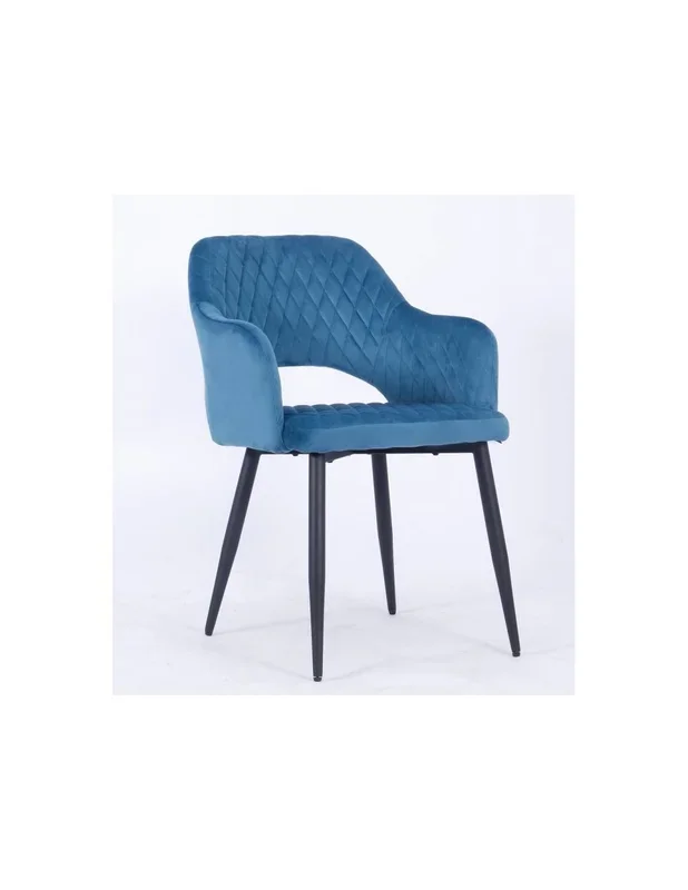 Silla con brazos HORIO, tapizado velvet azul, metal negro