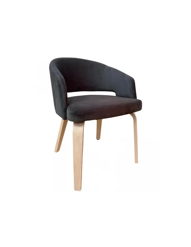 Silla con brazos RACE, madera de hevea y velvet gris ocuro