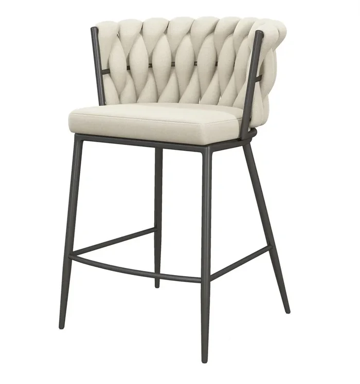 Silla de bar de tela crema y metal negro
