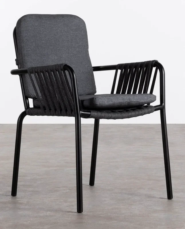 Silla de Comedor de Aluminio y Cuerda Drian Negro y Gris medio – The Masie
