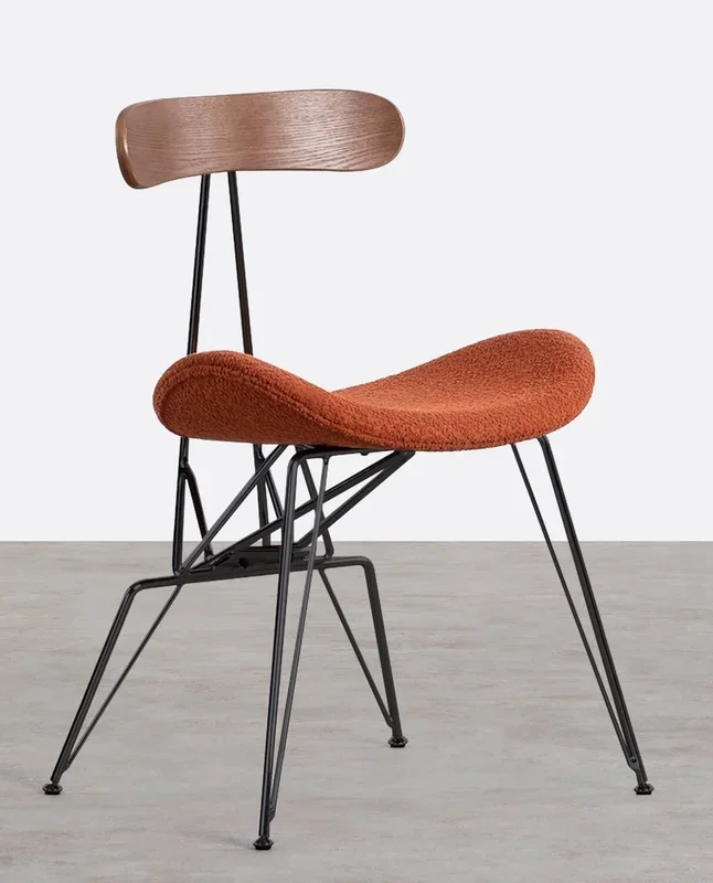Silla de Comedor de Tela y Madera Brunela Naranja Terra – The Masie