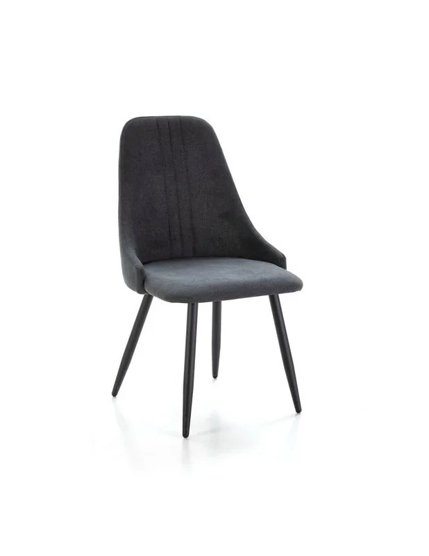 Silla de comedor MANI, tejido gris oscuro patas metal negro.