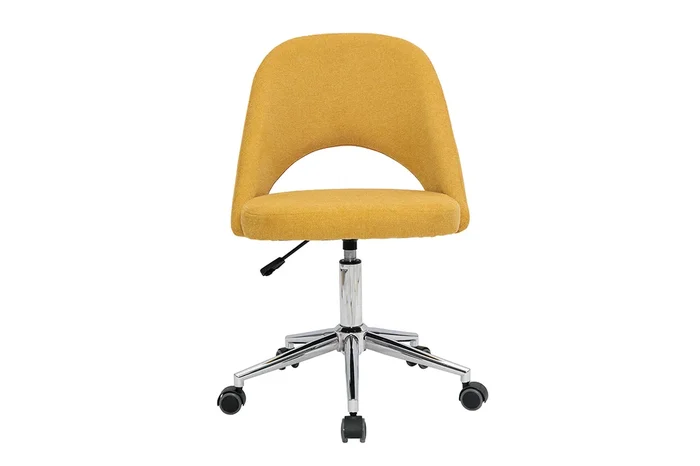 Silla de escritorio de tejido efecto aterciopelado texturizado amarillo mostaza y pata cromada COSETTE