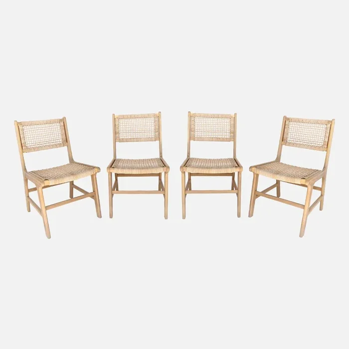 Silla de jardín de caña y madera, set de 4