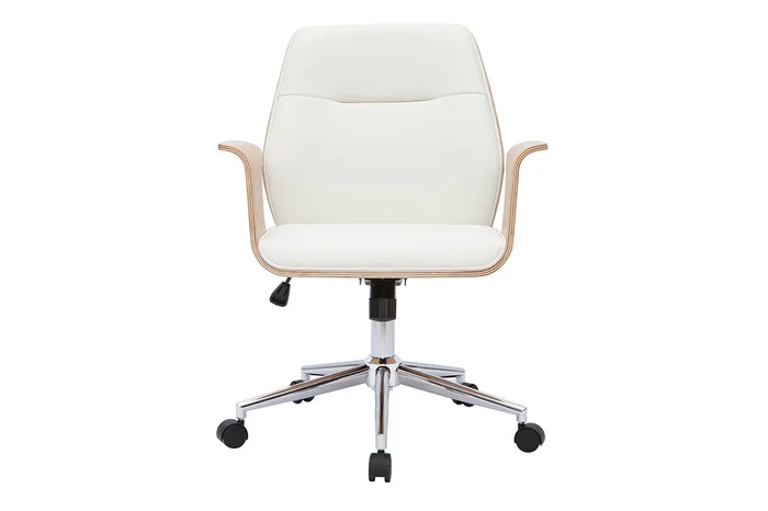 Silla de oficina moderna blanco y madera clara RUFIN