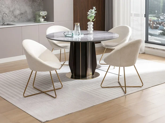 Silla de tela rizada y metal dorado – Blanco – BURBAN