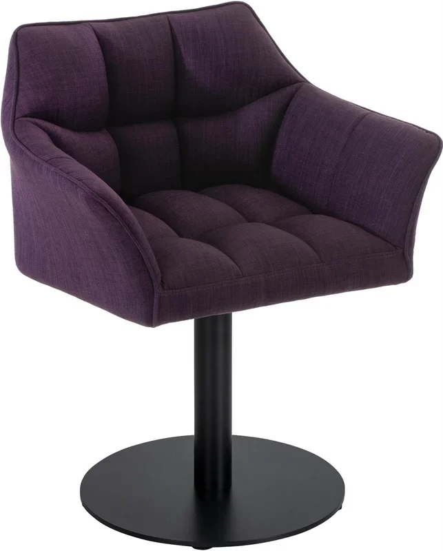 Silla lounge sillón comedor finas costuras decorativas placa base redonda en metal tela lila metal negro mate M10_003352
