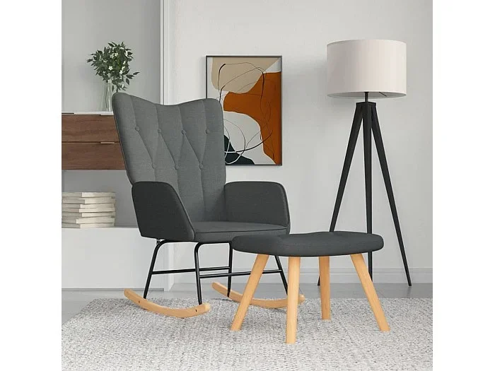 Silla mecedora con reposapiés tela gris oscuro ES273013