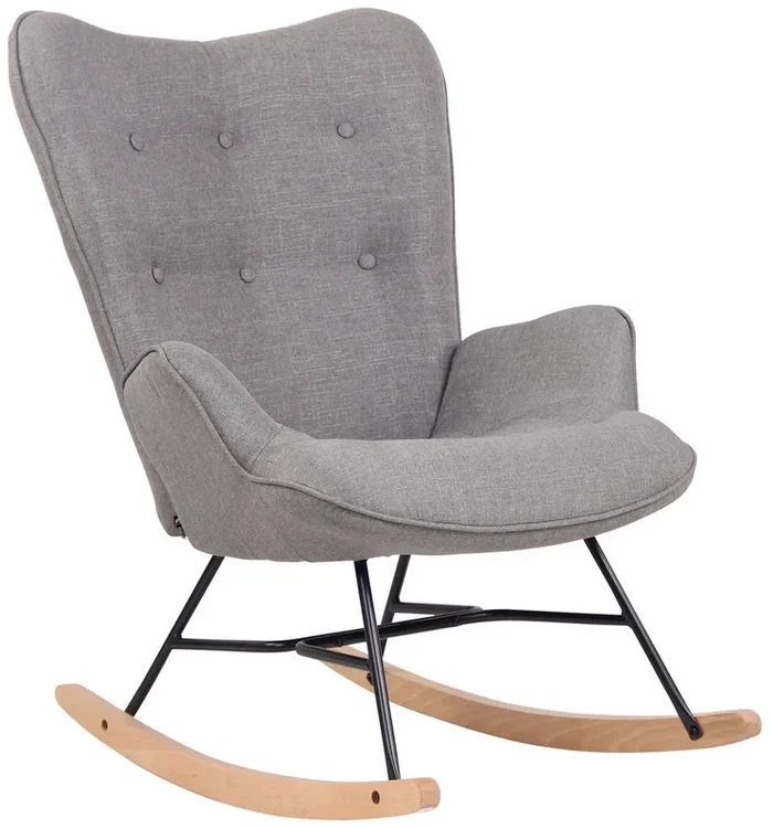 Silla mecedora rocking chair tapizado con botones decorativos en tela gris y metal M10_003367