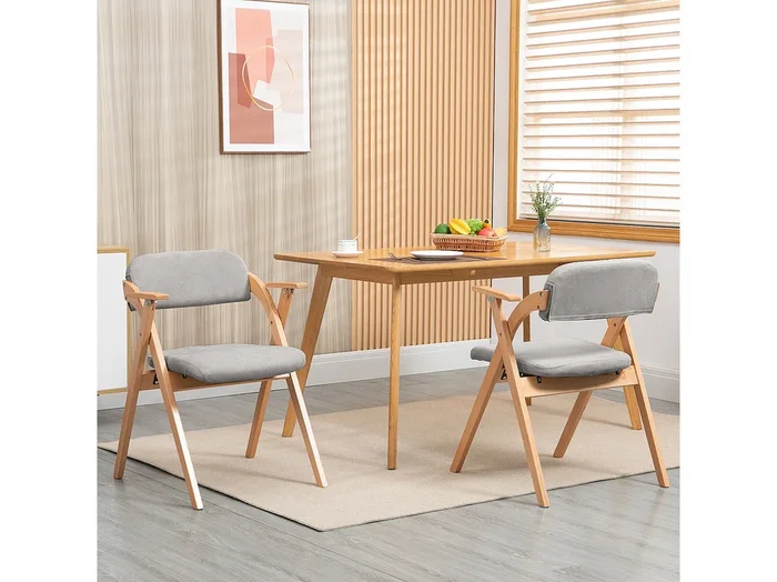 Silla plegable de madera maciza con reposabrazos y cojines juego de 2 para comedor cocina gris
