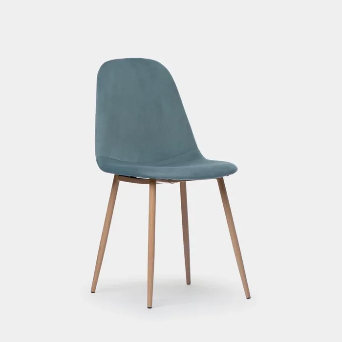 Silla tapizada terciopelo azul teal con pata natural Ellis – Klast