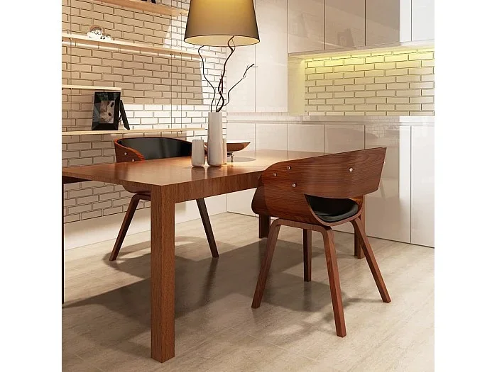 Sillas de comedor 2 unidades madera curvada piel sintética marrón